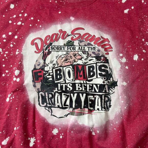 Handmade Bleached Funny Christmas Sweatshirt Red Santa 2XL  Plus Size - Picture 1 of 4